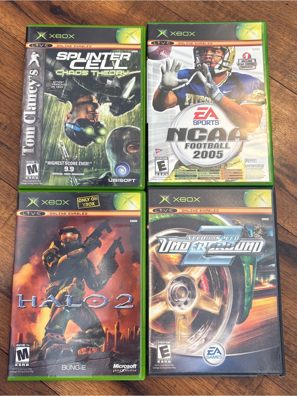 Original Xbox Games Lot of 4 Halo 2 NFS Underground 2 NCAA 2005 Splinter Cell